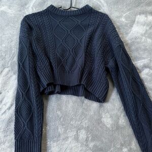 Elegant Navy Cable Knit Sweater